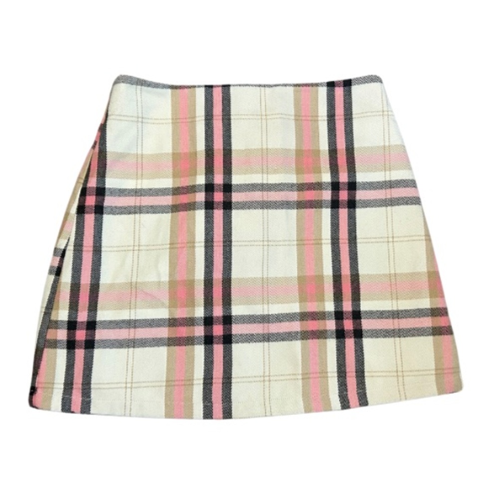 Blue Rain Pink and Brown Plaid Miniskirt.